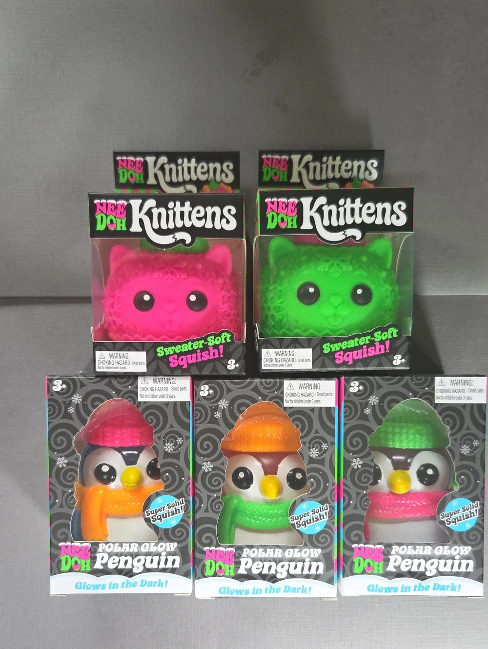 NeeDoh Knittens & Polar Glow Penguin Complete Set-Authentic